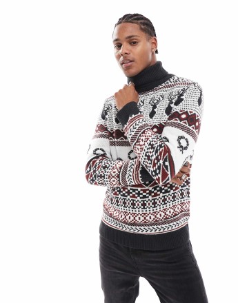 Brave Soul Christmas roll neck jumper in navy