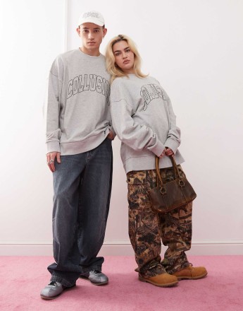COLLUSION Unisex oversized lightweight varsity sweatshirt in grey marl