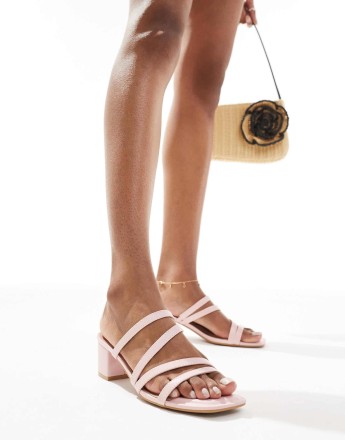 New Look multi strap heeled mule in pink