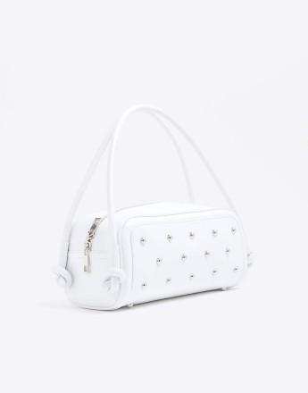 River Island Studded knot shoulder bag in white