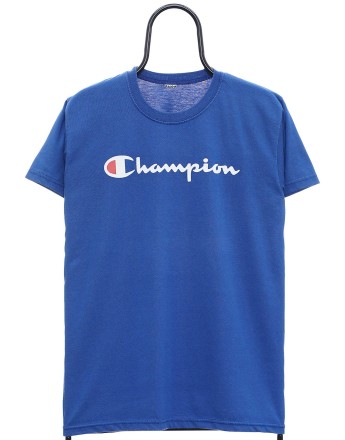 Vintage Champion Spellout size S tshirt in blue