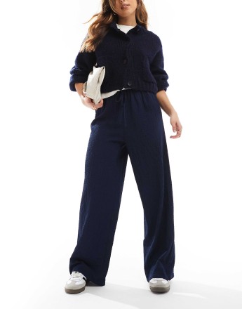 Wednesday's Girl wide leg textured trousers in navy