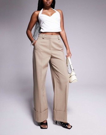 River Island wide leg pleated trouser in beige