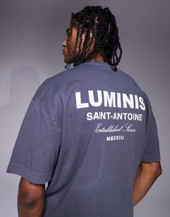 River Island oversized t-shirt with luminis back print in black