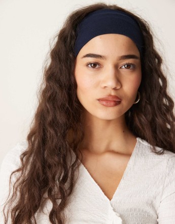 DesignB London jersey headband in navy blue