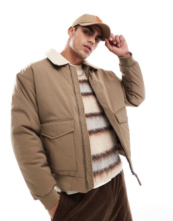Jack & Jones bomber jacket with collar in beige