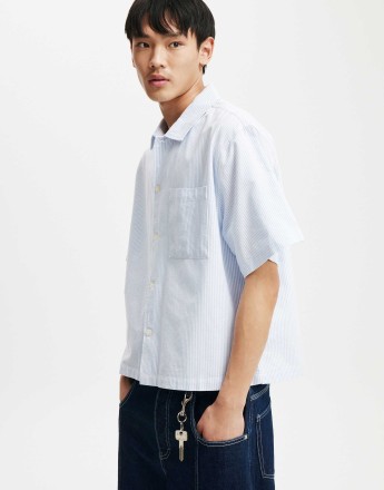 Cotton:On Ventura short sleeve shirt in sky blue mini stripe