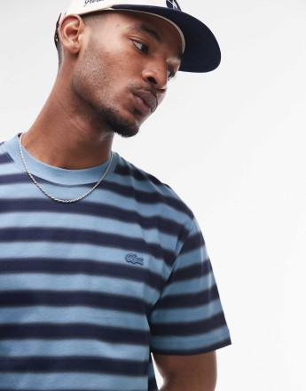Lacoste relaxed fit striped t-shirt in navy and blue