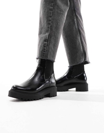 Stradivarius flat ankle boot in black