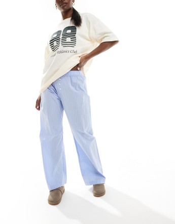 Cotton On striped boyfriend boxer pyjama trousers in light blue