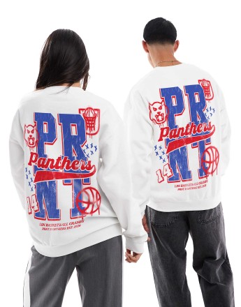 PRNT Prnt panthers white front and back print classic sweatshirt in white