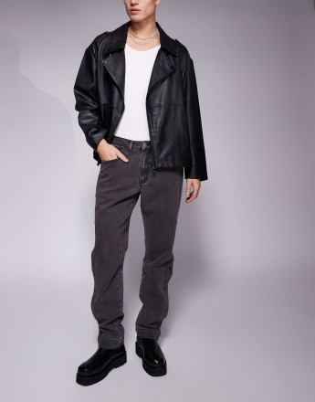 Liquor N Poker popper detail straight jeans in washed black