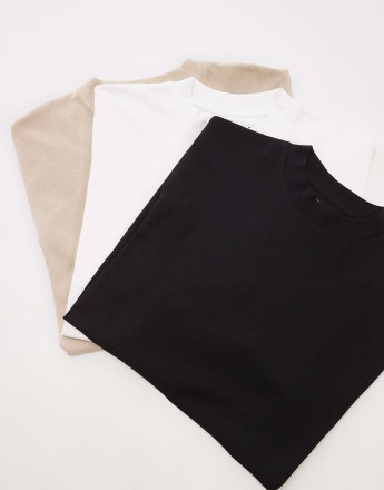 Topman 3 pack oversized fit t-shirt in black, white and stone