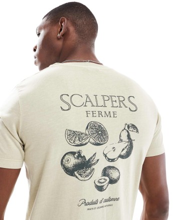 Scalpers Ferme Tee In Light Khaki