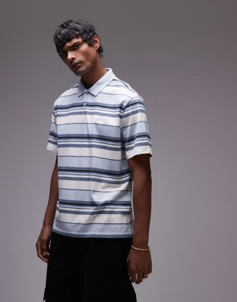 Levi's Authentic logo multi stripe jersey polo in light blue