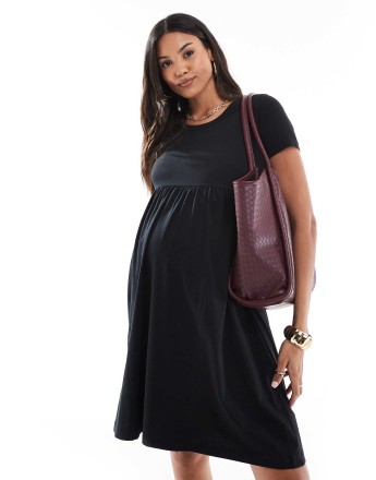 Mamalicious Maternity mini smock t-shirt dress in black