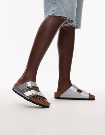 Birkenstock Arizona birko flor sandals in silver