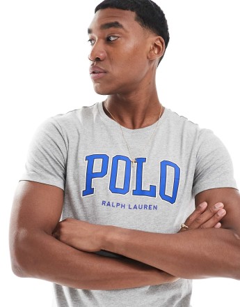 Polo Ralph Lauren chenile logo applique t-shirt in grey marl