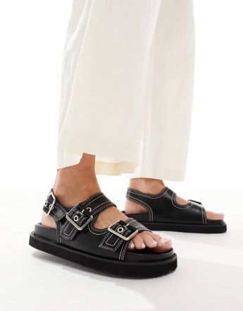 New Look slingback chunky sandal with contrast stitch in black