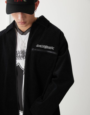 COLLUSION oversized shacket in cord with embroidery detail in black