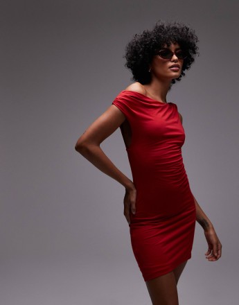 Topshop asymmetric twist detail mini dress in red