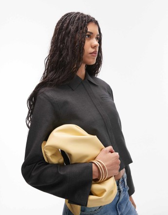 Topshop zip up cropped jacket in charcoal