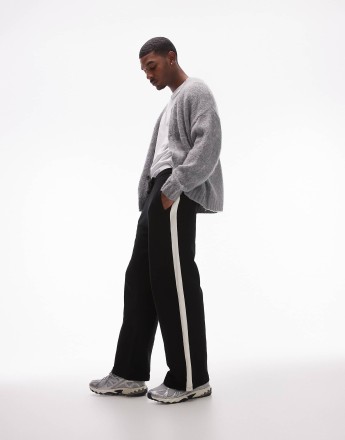 Topman baggy leg jogger with contrast side stripe in black