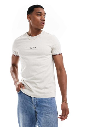 Tommy Hilfiger small logo tipped t-shirt in off white