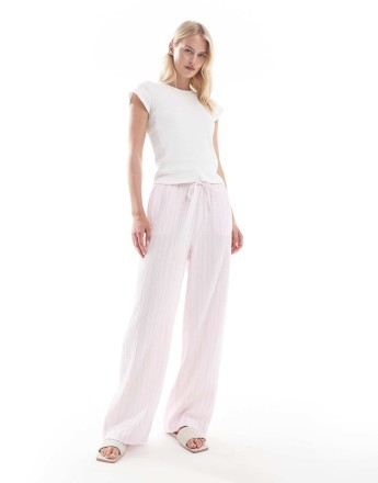 Vero Moda Tall cotton wide leg trousers in pale pink stripe