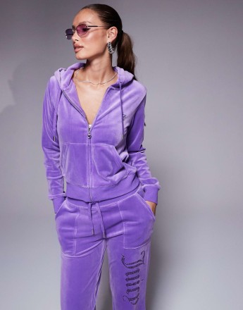 Juicy Couture velour tonal jewel zip through hoodie co-ord in purple