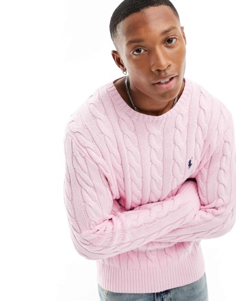 Polo Ralph Lauren Driver icon logo cotton cable knit jumper in pink