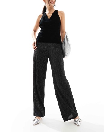 Vero Moda mix & match wide leg trouser in black glitter