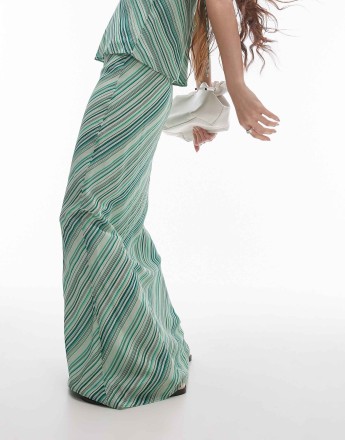 Topshop georgette maxi skirt in green diagonal stripe