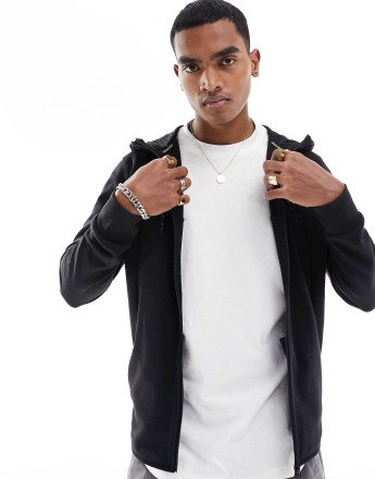 Jack & Jones zip through tech hoodie in black