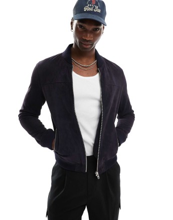 Barneys Originals  suede bomber jacket in navy