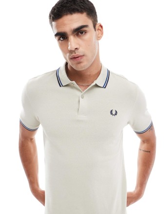 Fred Perry twin tipped polo shirt in ecru and blue