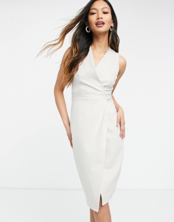 Closet London gathered wrap midi dress in stone