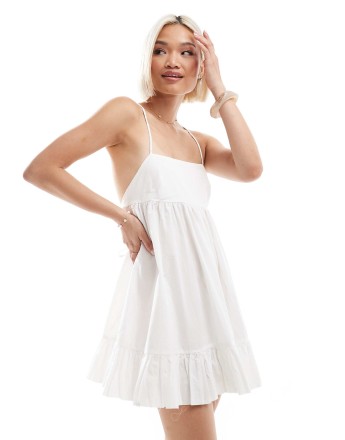 Stradivarius STR strappy swing dress in white