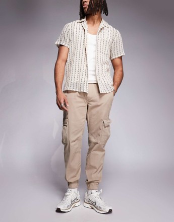 Bershka cuffed cargo in stone