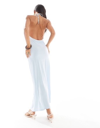Pull&Bear cowl halterneck maxi dress in powder blue