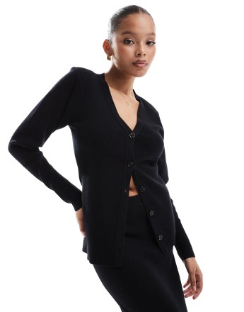 Pretty Lavish rib knit button cardigan co-ord in black