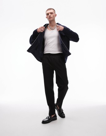 Topman premium taper wool mix tux suit trouser with elasticated waist in black