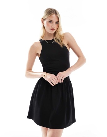 4th & Reckless Tall sleeveless racerneck drop waist mini dress in black