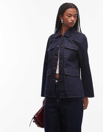 ARKET denim shacket with contrast thread front patch pockets in rinse wash indigo
