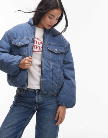 Levi's 90s padded denim trucker in mid blue