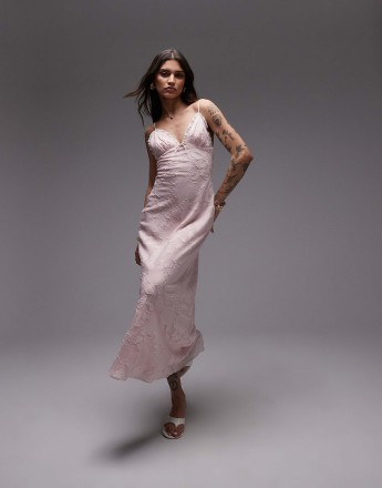 Nia camille flocked midaxi dress in blush pink