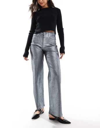 JJXX Tokyo wide fit jeans in grey glitter