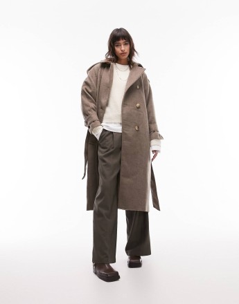 Topshop super oversized brushed trench coat in mocha
