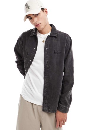 ONLY & SONS relaxed fit cord overshirt in charcoal