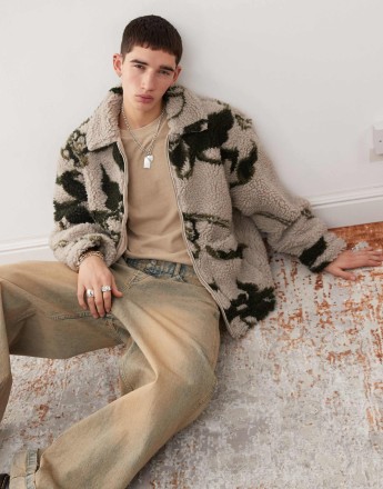 Obey mushroom sherpa jacket in beige